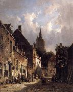 Adrianus Eversen A Dutch Street Scene oil